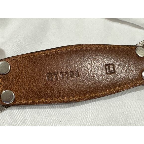 Fossil Brown Leather Belt Size Large Silvertone Concho Medallions West Southwest - Picture 7 of 7